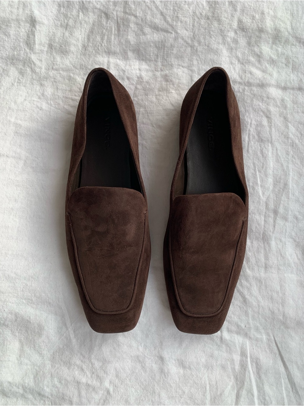 Vince Clover Suede Square Toe Minimal Loafer Flats Cacao Brown